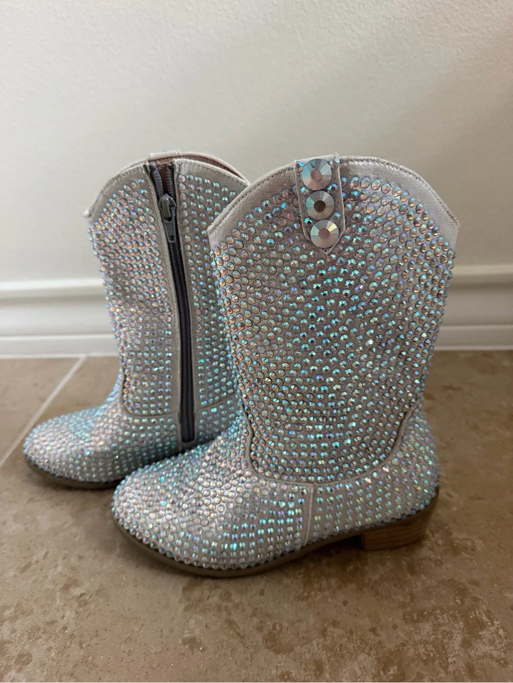 Lola + The Boys Silver Crystal Cowgirl Boots - Size 2Y (33)